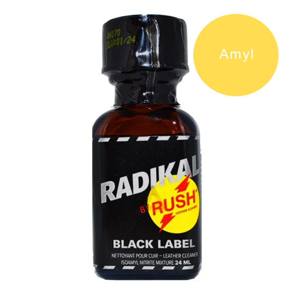 Authentique flacon de poppers Rush Radikal Black Label 24 ml disponible en boutique