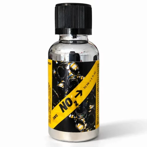 Poppers NO2 amyle 30 ml flacon chromé design industriel