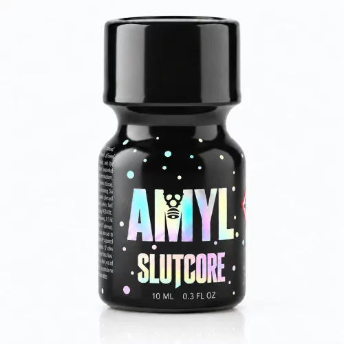 Poppers Amyl Slutcore Amyl 10 ml – flacon noir avec inscription holographique