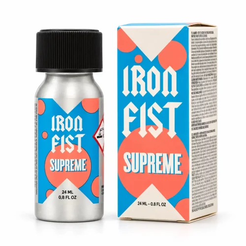 Poppers Iron Fist Supreme 24 ml Pentyle Butanol – flacon aluminium bleu corail avec étui
